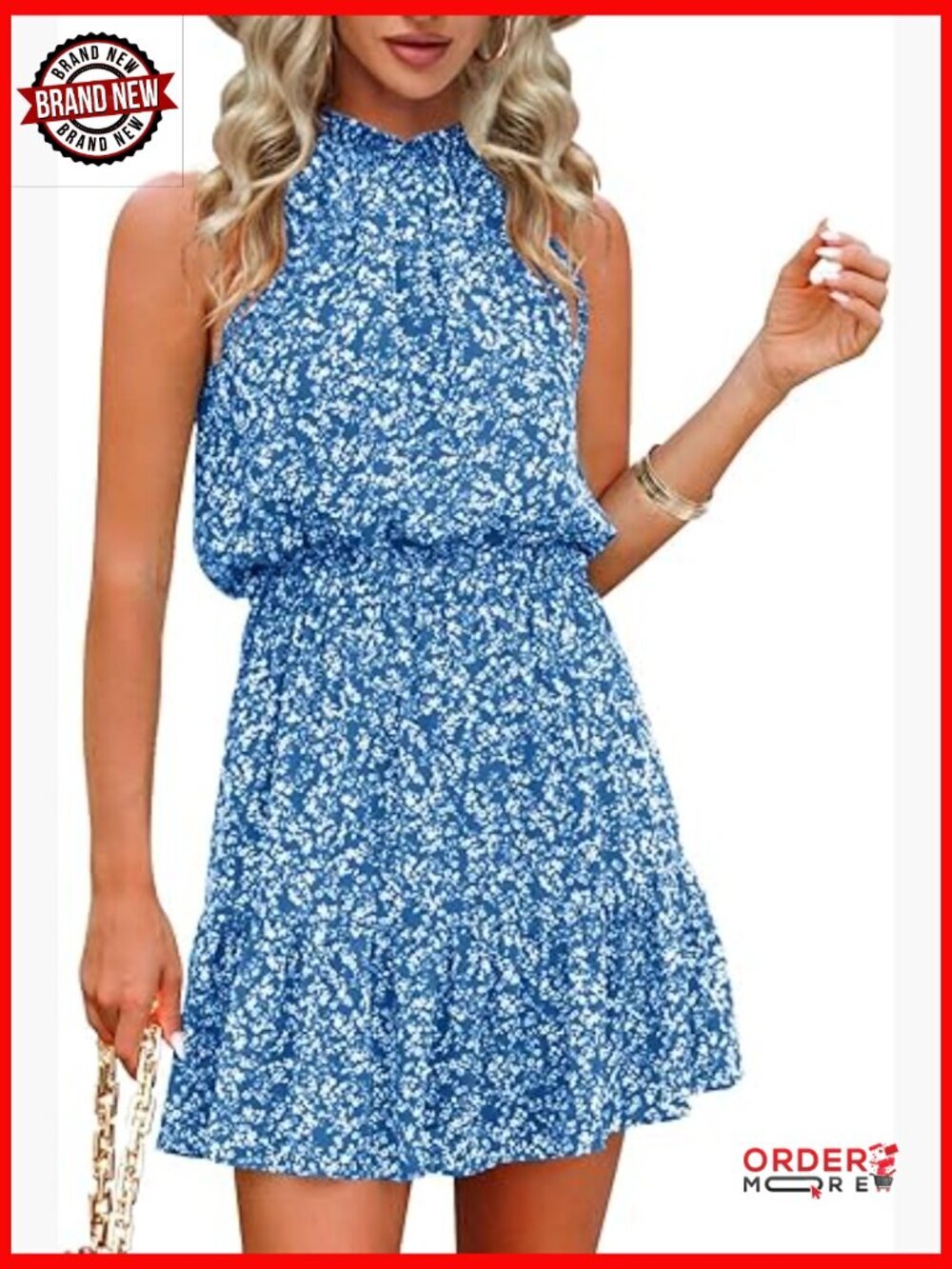 Sleeveless Halter Ruffle Swing Dress Flowy Summer Vacation